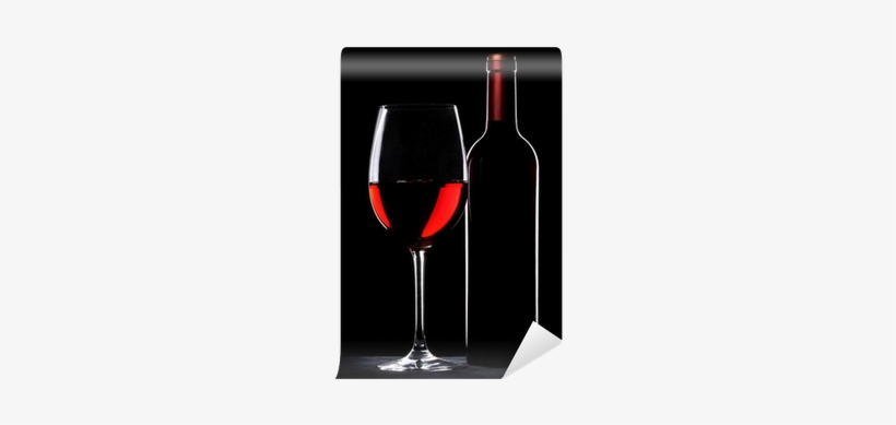 Red Wine Bottle And Glass Silhouette Over Black Background - Wine Bottle, transparent png download