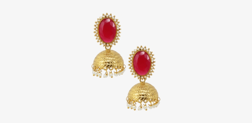 Golden Light Weight Jhumkas With Cylinder Shape Red - Gold Jhumka Light Wt, transparent png download