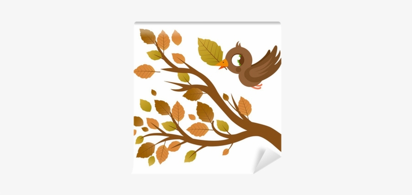 Cute Bird In Autumn Flying And Tree Branch With Dry - Vector Graphics, transparent png download