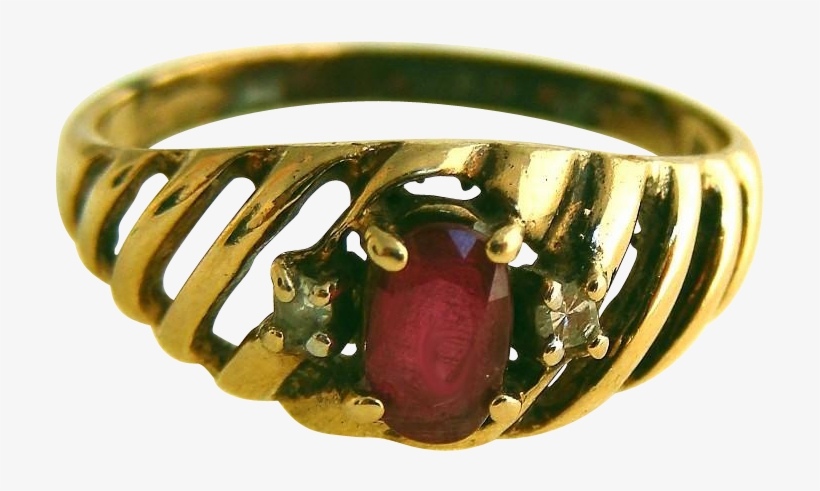 10k Vintage Ruby Ring, Diamond Accents, Open Grill, - Pre-engagement Ring, transparent png download