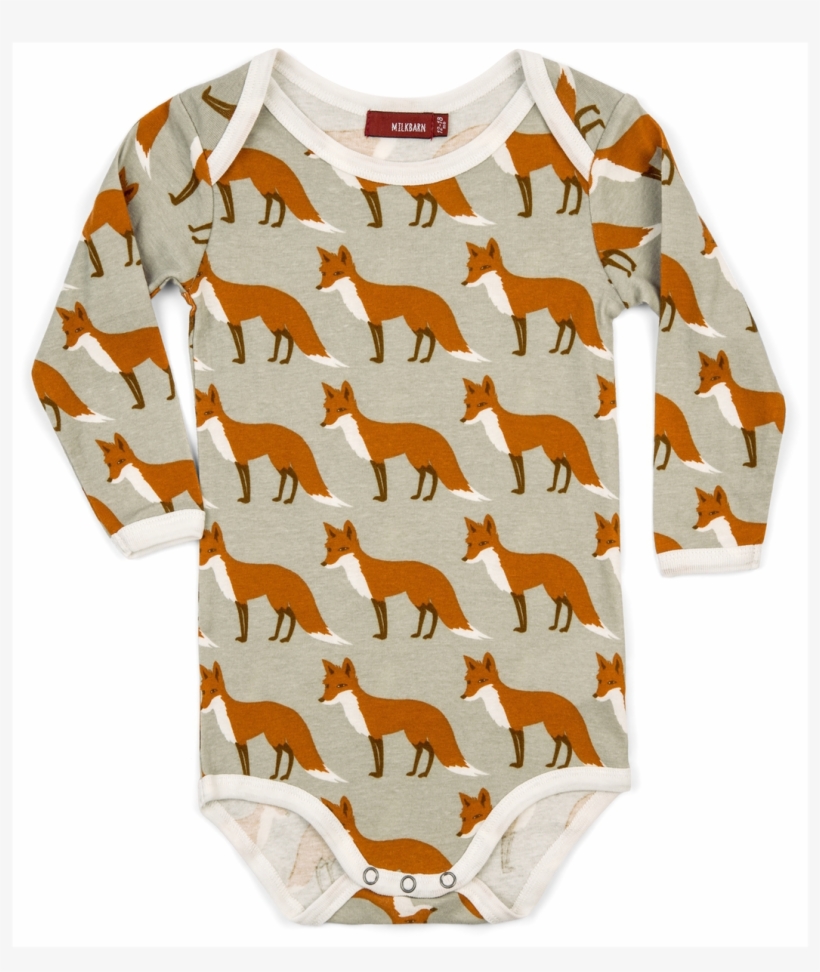 Organic Cotton Long Sleeve Bodysuit, Orange Fox - Body Baby Organic Cotton, transparent png download