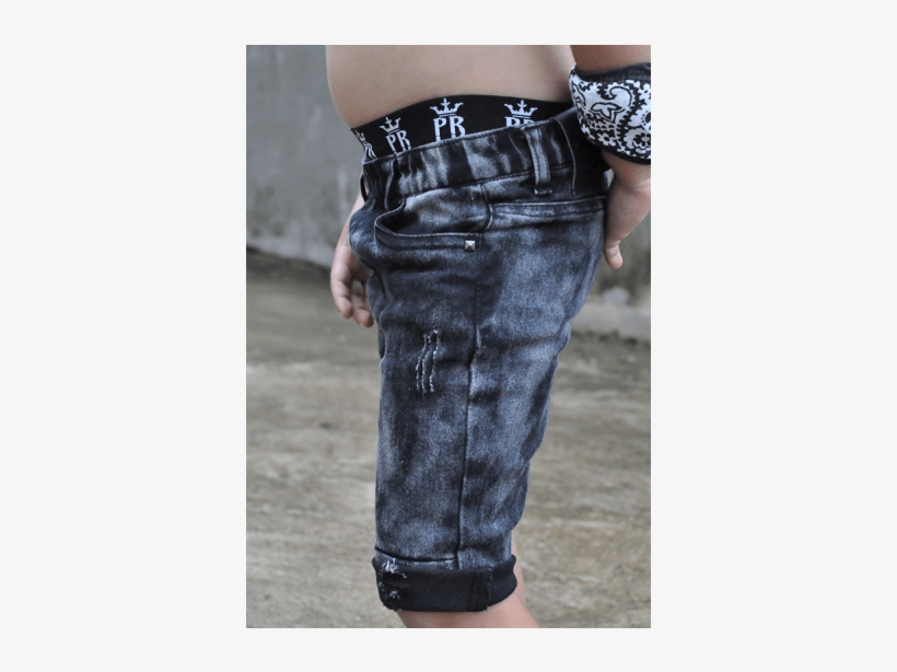 Elastic Waist Black Acid Wash Kids Jean Shorts, Skinny - Shorts, transparent png download