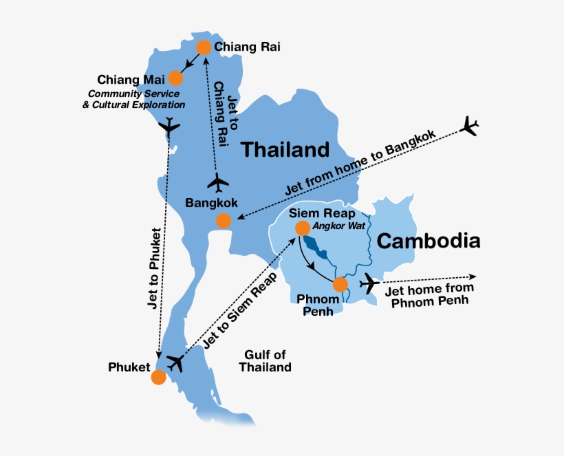 Itinerary Map For Adventure Thailand - Thailand Map Itinerary, transparent png download