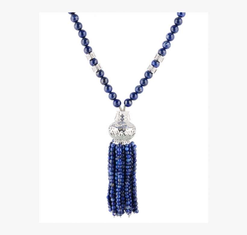 Mirco-pavé And Lapis Lazuli Bead Necklace - Caballero Rosario En Acero Inoxidable, transparent png download