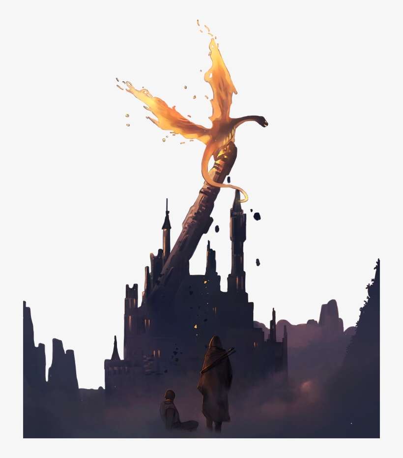 Dragon Castle Distroy People Fire Flame Firedragon - Illustration, transparent png download