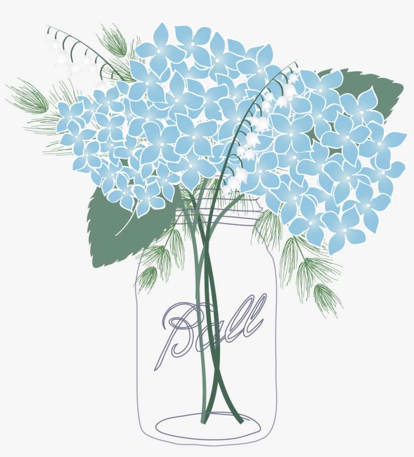 Mason Jar Clipart Pink Hydrangea - Mason Jar With Flowers Png, transparent png download