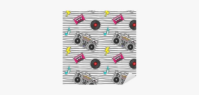 Seamless Pattern With Pop Art Stickers With Tape Recorder, - Cassette Tape, transparent png download