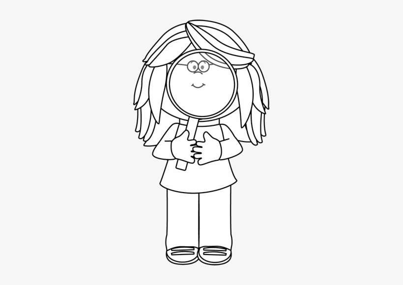 Black And White Girl Holding A Magnifying Glass Clip - Magnifying Glass Clipart Black And White, transparent png download