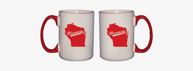Wisconsin Script With State Outline Red Handle Mug - Mug, transparent png download