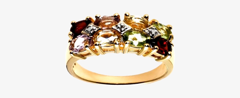 18k Gold Overlay Sterling Silver Multi-gemstone Ring - 18k Gold Overlay, transparent png download