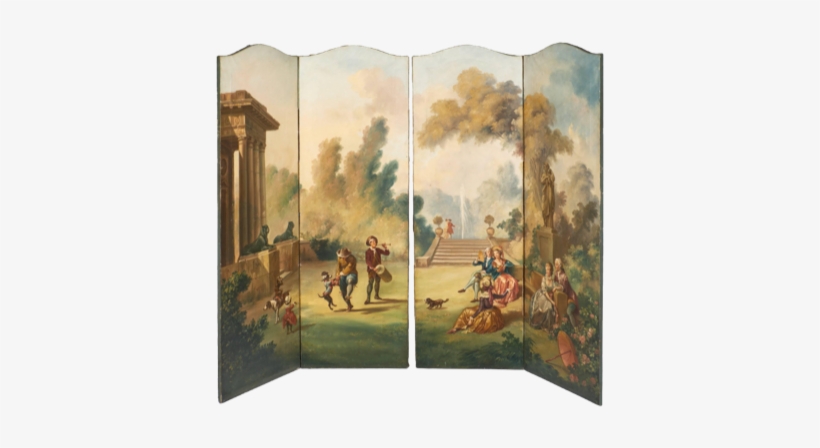 Antique French Painted Screen - Canvas, transparent png download