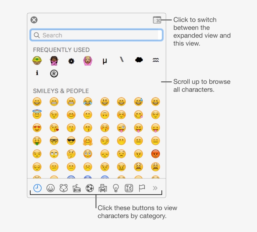 The Special Characters Pop-up Showing Emoticons, Buttons - Mac Os Sierra Emojis, transparent png download