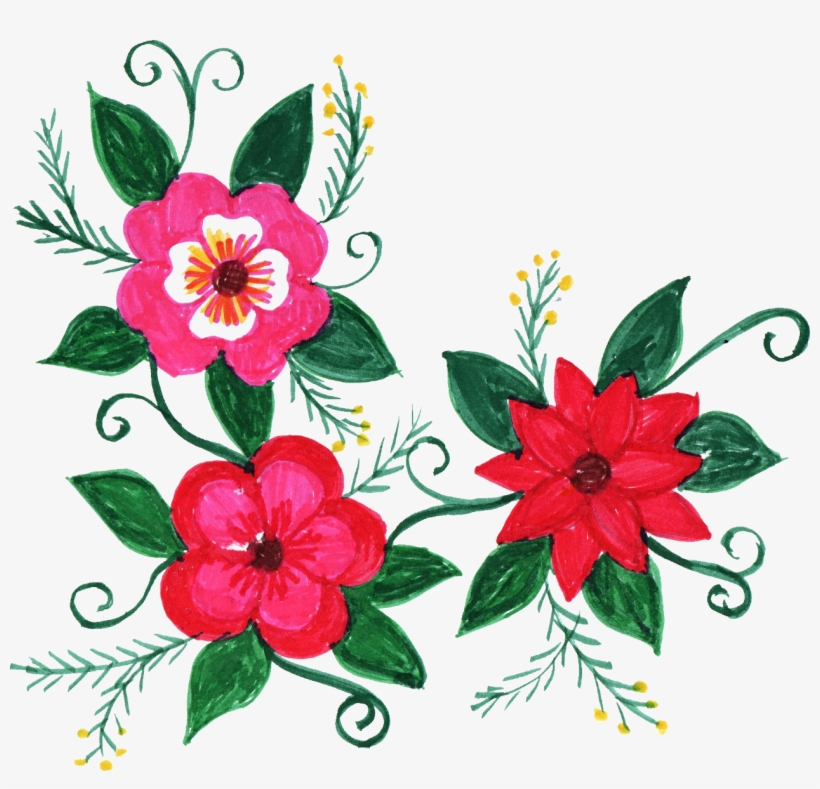 Colorful Flower Png Jpg Black And White - Ribbon Flower Corner Design, transparent png download