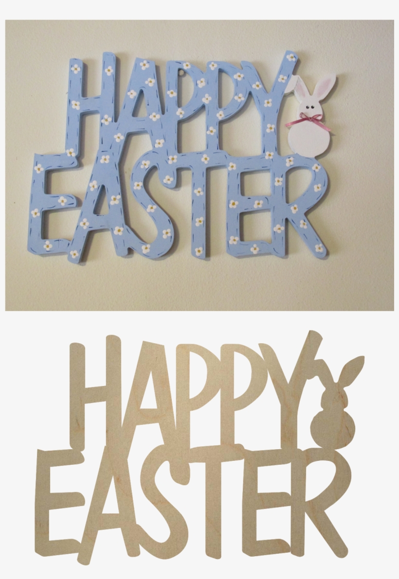 Wooden Happy Easter Sign Happy Easter W Bunny Sign - Calligraphy, transparent png download