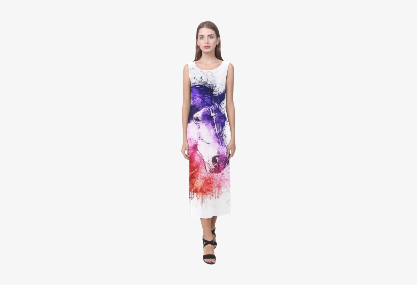 Watercolor Horse Phaedra Sleeveless Open Fork Long - Watercolor Horse Pillow Case, transparent png download