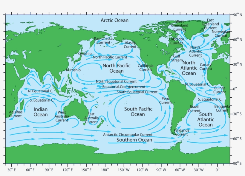 World Oceans Currents Map, transparent png download