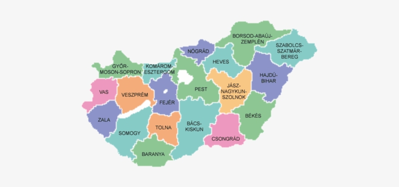 Map Of Counties Of Hungary 2004 - Parts Of Hungary, transparent png download
