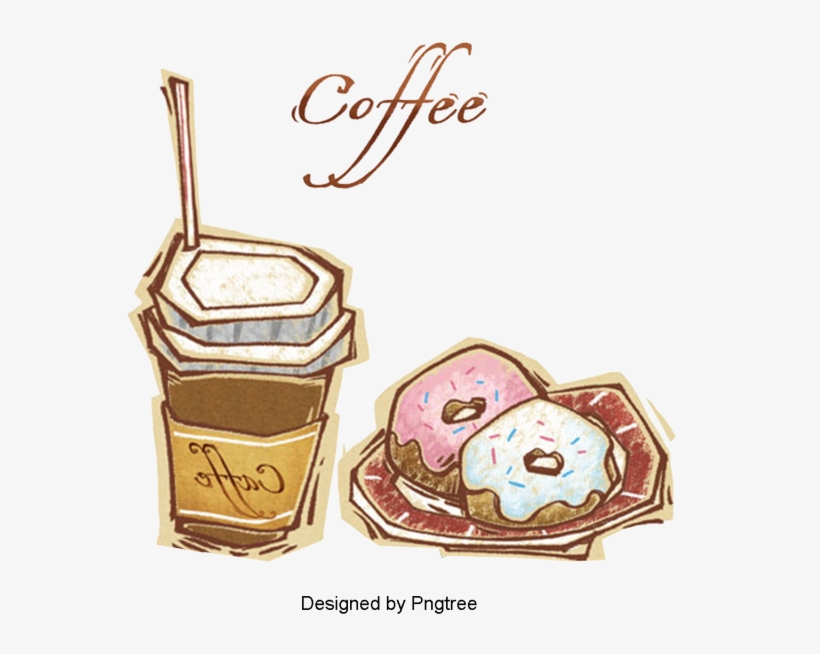 Beautiful, Lovely, Cartoon, Hand-painted, Coffee, Leisure, - 食物 素材 裝飾 邊框, transparent png download