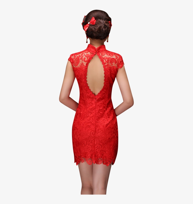 Bsjy-16268 Mandarin Collar Cap Sleeve Open Back Red - Clothing, transparent png download
