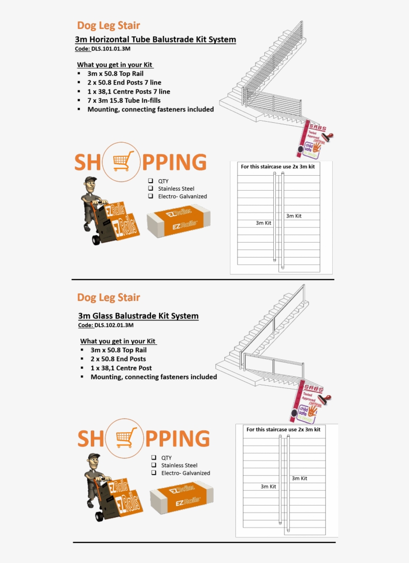 Dog Leg Stair Handrail Kit - Diagram, transparent png download