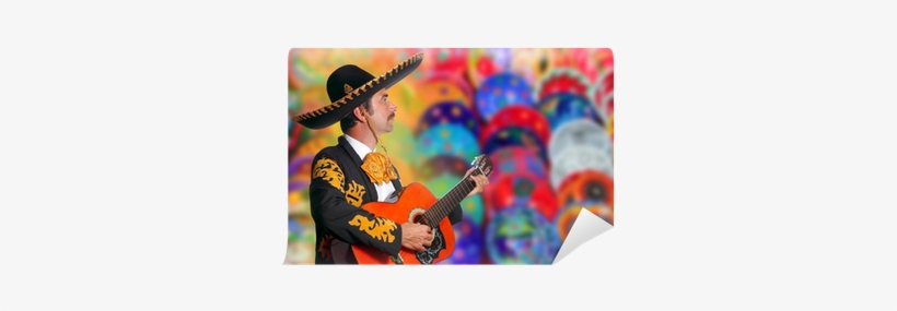 Charro Mariachi Playing Guitar Over Colorful Blur Wall - Mariachi, transparent png download