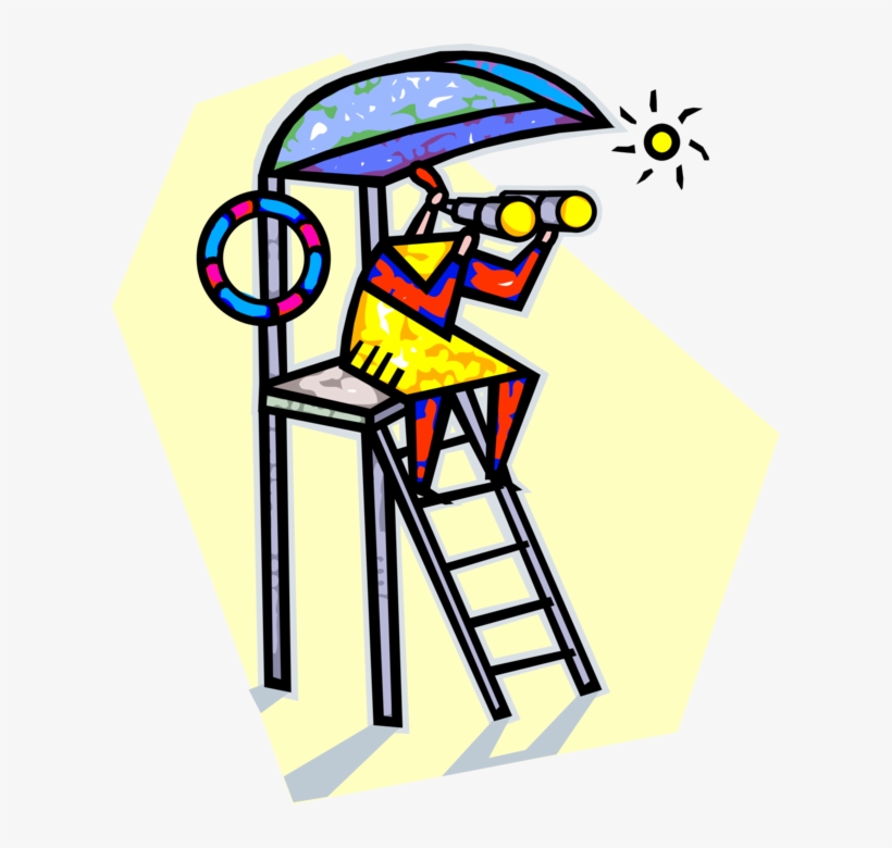 Vector Illustration Of Lifeguard Keeps Watch On Beach - Lifeguard, transparent png download