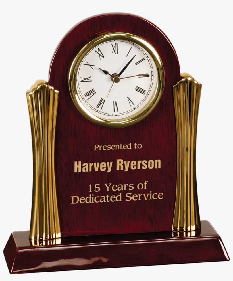 Rosewood Piano Finish Arch Desk Clock With Gold Columns - Mom Dad Wedding Anniversary Gifts, transparent png download