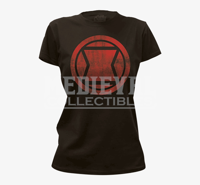 Juniors Distressed Black Widow Symbol T-shirt - T-shirt, transparent png download