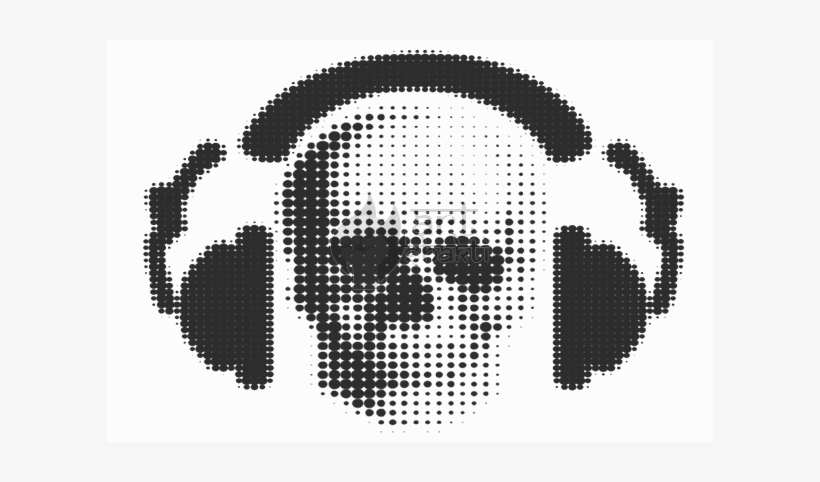 Skull Halftone With Headphones Graphics Art - Headphones, transparent png download