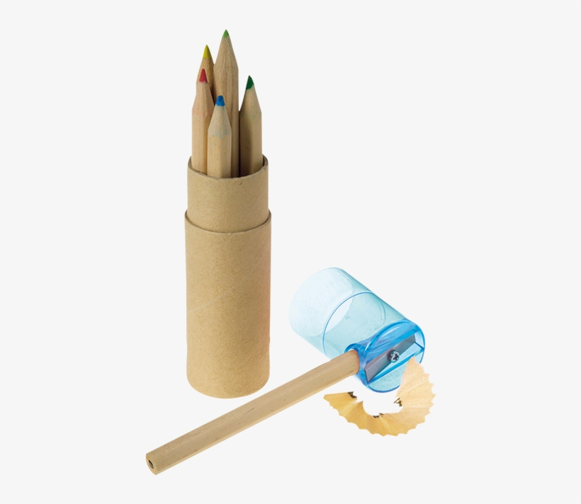 Coloured Pencil Set With Sharpener - 100st. Koker Met 6 Potloden Geel, transparent png download