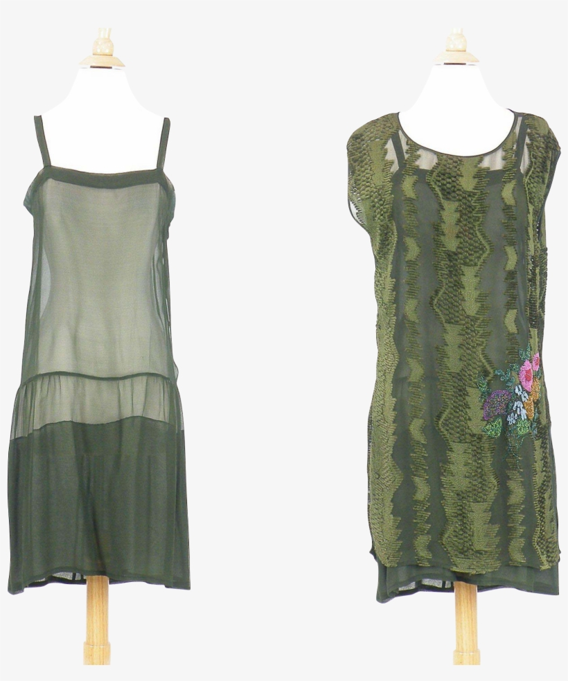 1920s Beaded Burnout Velvet Flapper Dress, Vintage - Dress, transparent png download