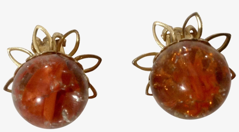 Stunning Vintage Orange Silver Swirl Marble Glass Clip - Earrings, transparent png download