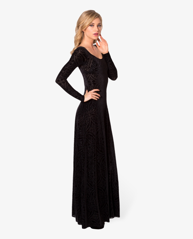 Long Sleeve Dress Png High-quality Image - Velvet Long Dress Black, transparent png download