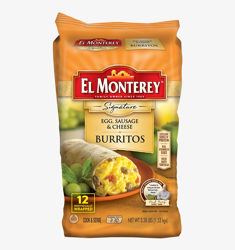 Egg, Pork Sausage & Cheese Breakfast Burritos - El Monterey Sausage Egg And Cheese Burrito, transparent png download