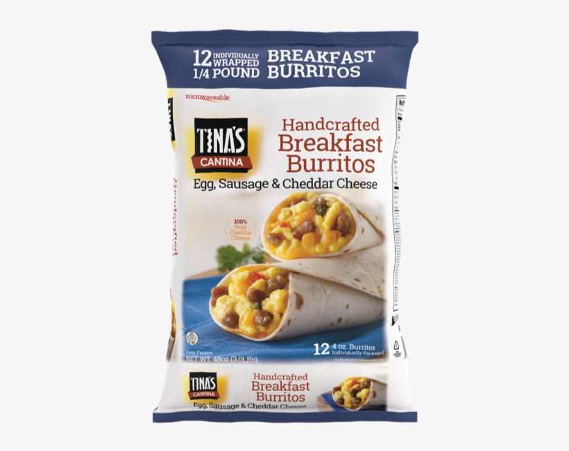 Tina's Cantina Egg, Sausage, & Cheese Breakfast Burritos, - Tina's Burritos, transparent png download