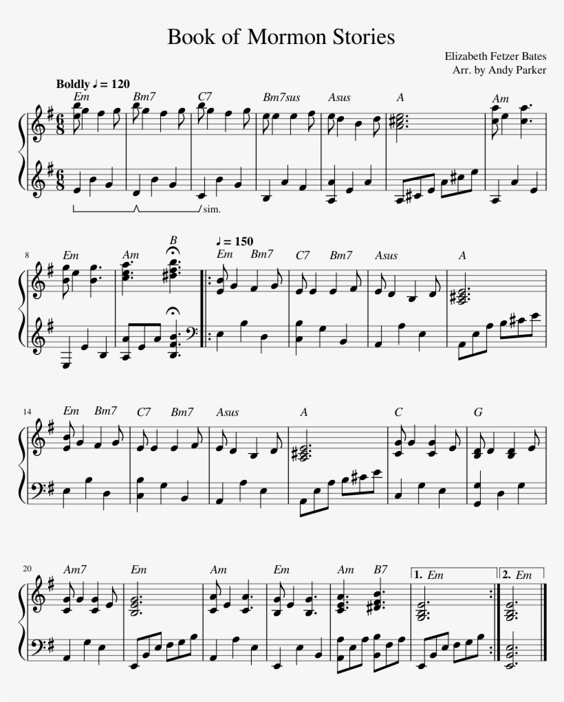 Print - Book Of Mormon Stories Piano Song, transparent png download