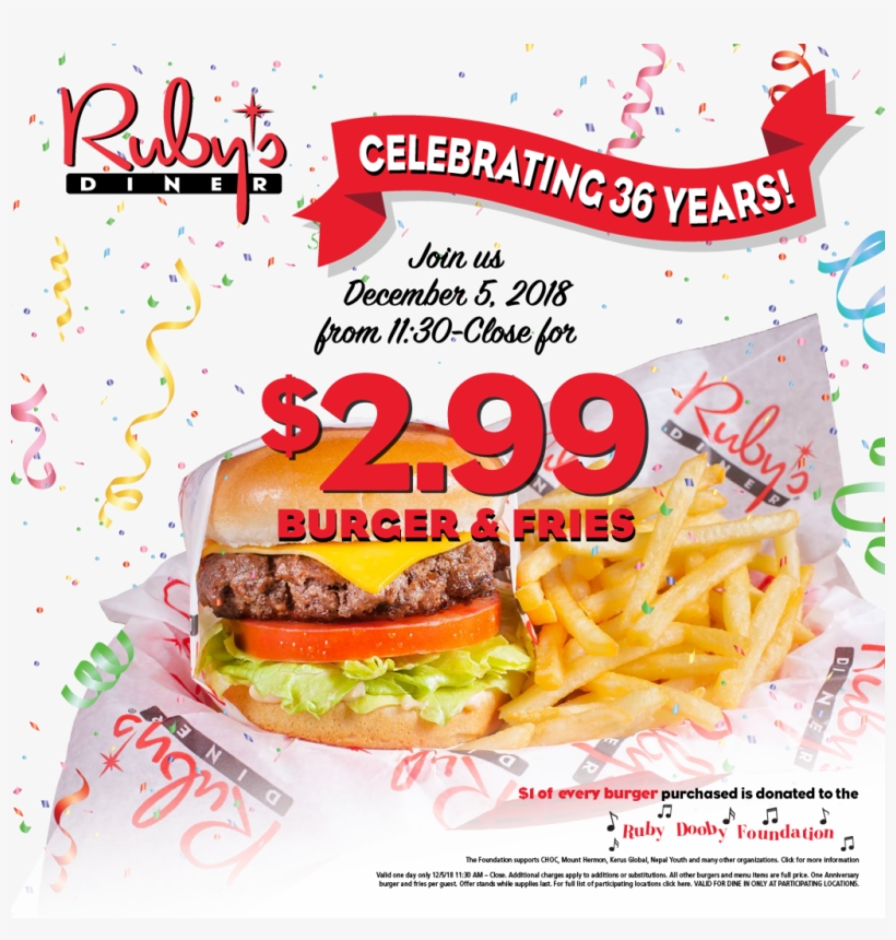 99 Anniversary Burger And Fries To Benefit The Ruby - Junk Food, transparent png download