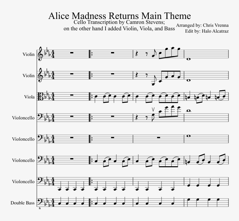Alice Madness Returns Main Theme Sheet Music Composed - Alice Madness Returns Theme Violin, transparent png download
