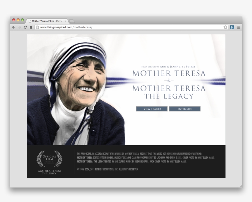 Mother Teresa Homepage - Mother Teresa - Dvd - Petrie Productions, transparent png download
