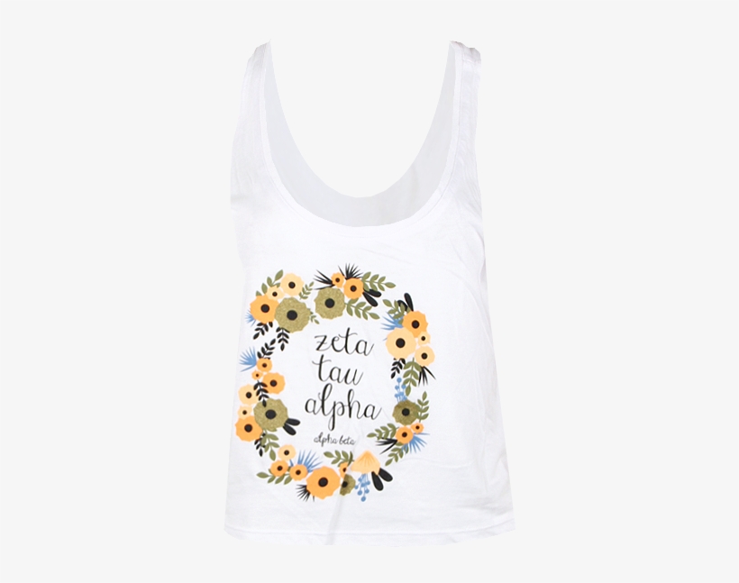 Zeta Tau Alpha Floral Wreath Tank Top By Adam Block - Active Tank, transparent png download