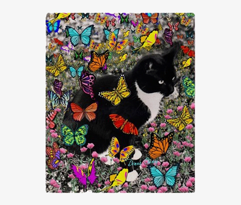 Freckles, Black And White Tuxedo Cat, In Butterflies - Freckles In Butterflies I Shower Curtain, transparent png download