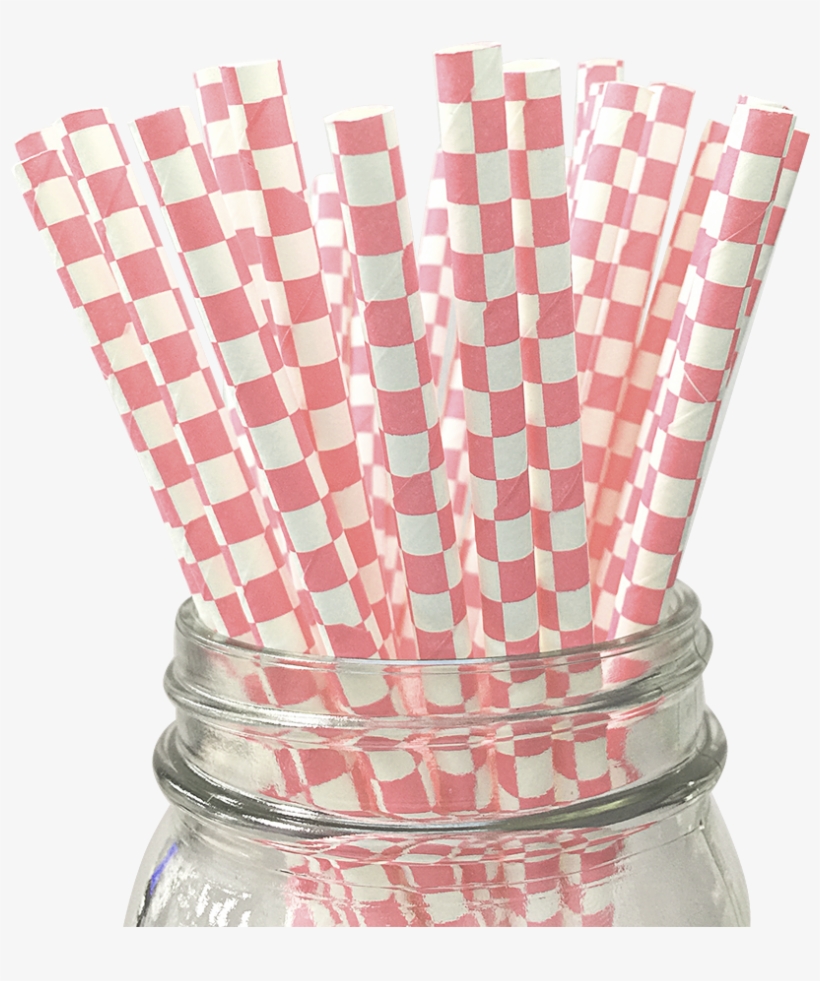 Light Pink Checkered 25pc Paper Straws - Paper, transparent png download