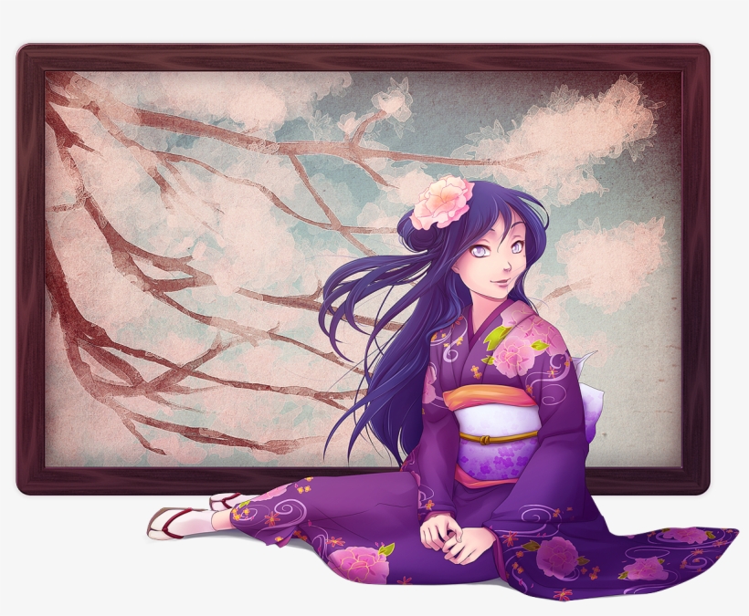 Image - Anime Girl In A Purple Kimono, transparent png download