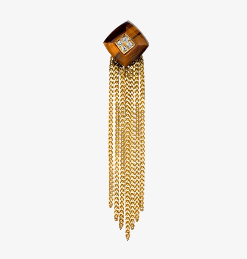 Diamond And Tigers Eye Pyramid Fringe Drop Earring - Gold, transparent png download