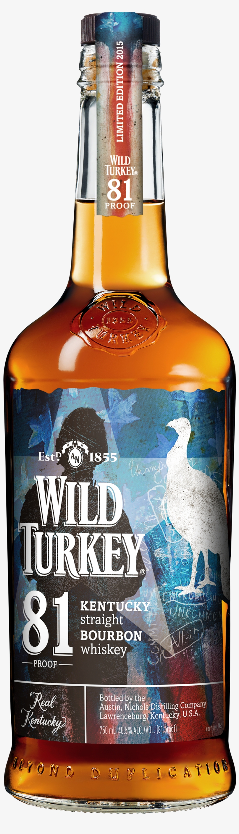 Wild Turkey 81 Proof Kentucky Straight Bourbon 750ml - Wild Turkey Whiskey Rye, transparent png download