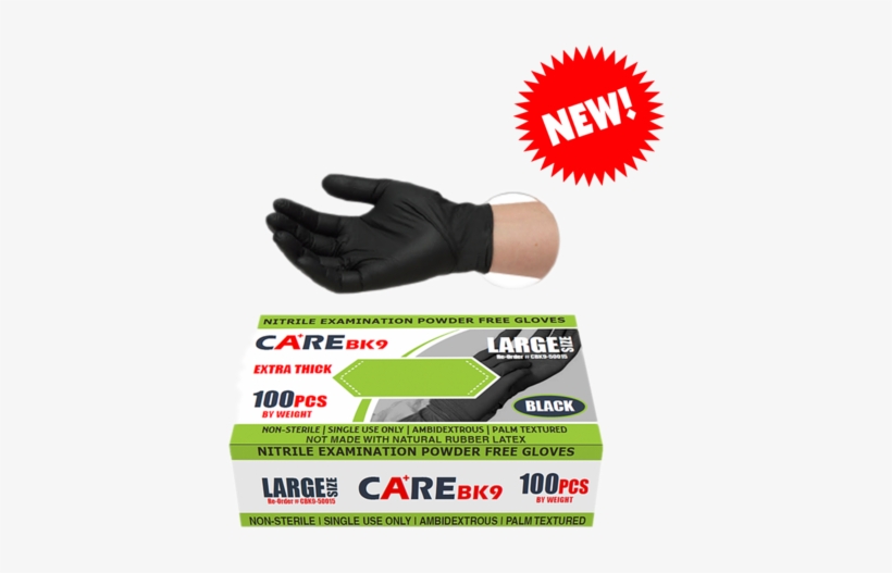 Care Cbk9 Extra Thick Black Nitrile Exam - Care Black 9-inch Nitrile Exam Powder-free Gloves X-large, transparent png download