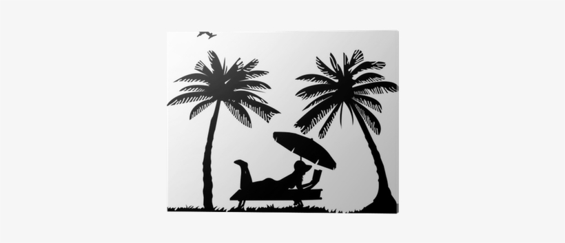 Silhouette Of Girl Sunbathing And Reading A Book On - Palm Tree With Hammock Silhouette, transparent png download