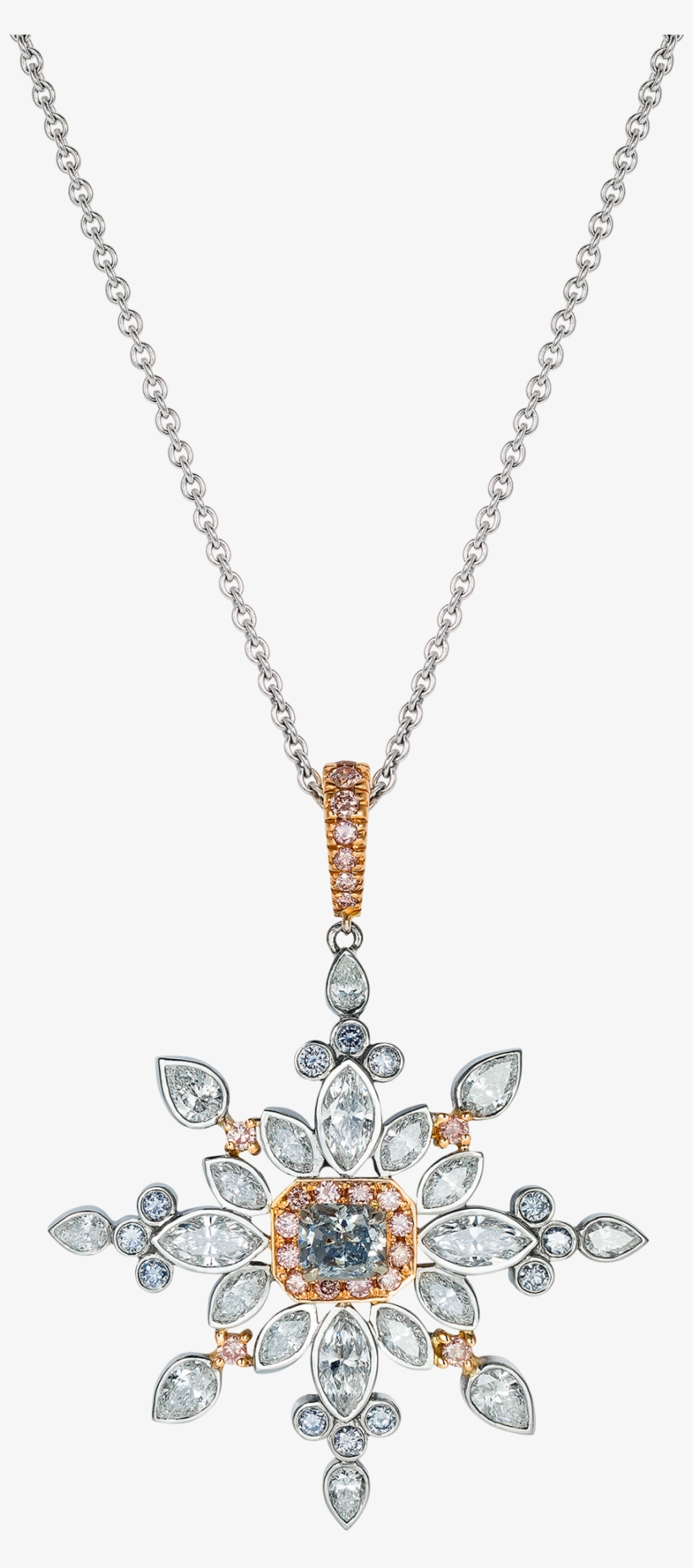 Snowflake Pendant Set With Pink And Blue Diamonds - Necklace, transparent png download