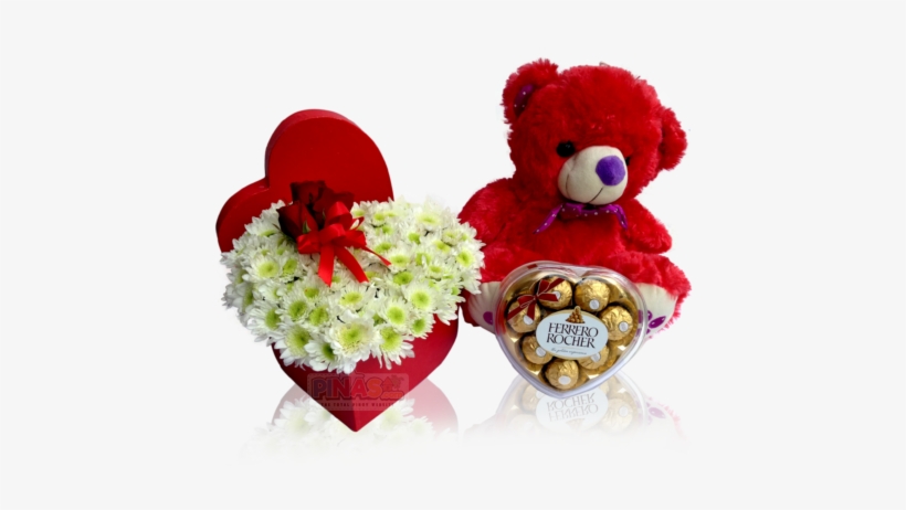 Ella Red Teddy Bear Flowers In A Heart Shaped Box Sweet - Ferrero Rocher, transparent png download