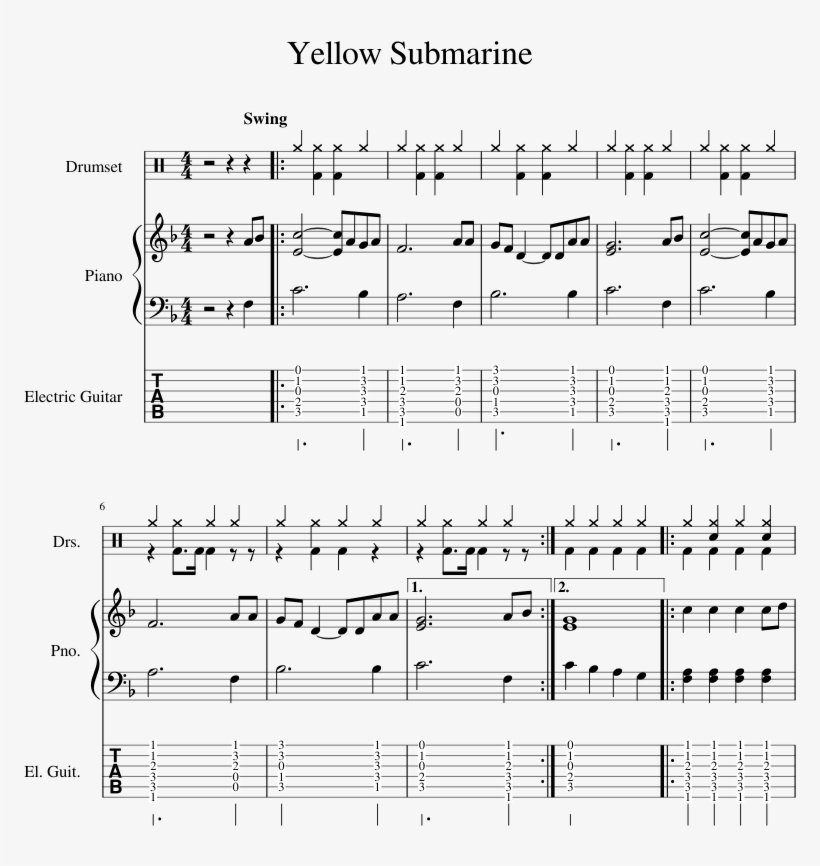 Yellow Submarine Sheet Music 1 Of 4 Pages - Sheet Music, transparent png download
